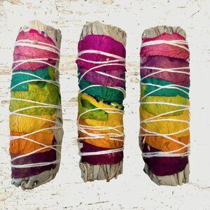 Set of 3 Rainbow White Sage Karma Smudge Sticks